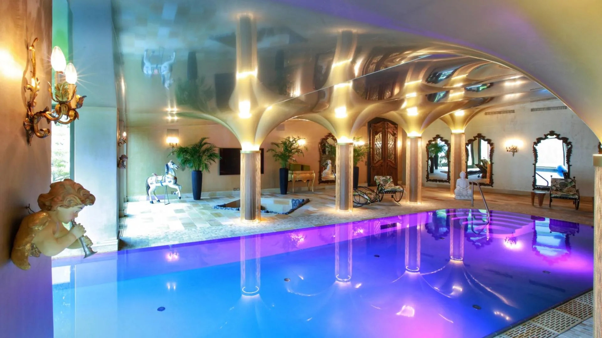 The indoor pool at Chalet Kalem under vaulted arches